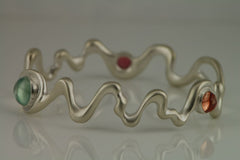 Multi Colored Gemstones Bracelet: Matte Sterling Silver Bangle - Fine Jewelry by Anastasia Savenko