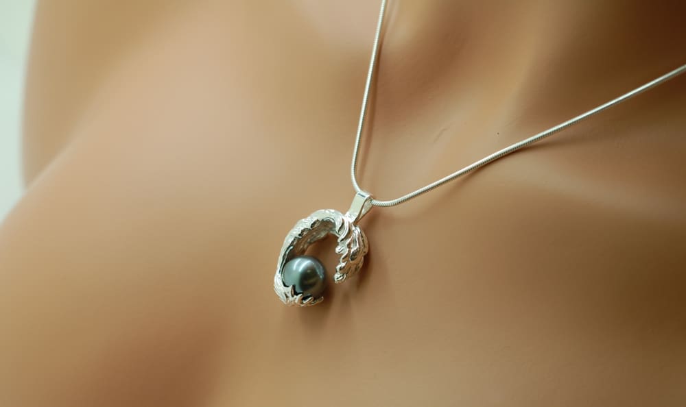 Ocean Wave Necklace With Black Tahitian Pearl, Sterling Silver - Fine Jewelry by Anastasia Savenko