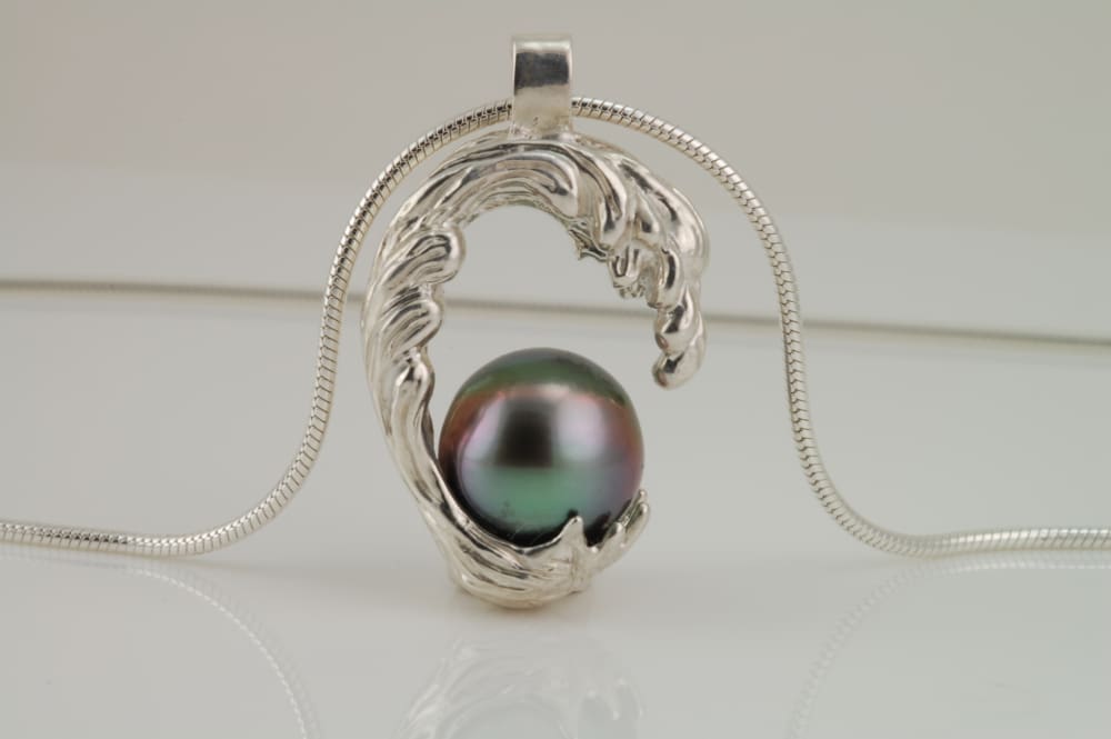 Ocean Wave Necklace With Black Tahitian Pearl, Sterling Silver - Fine Jewelry by Anastasia Savenko