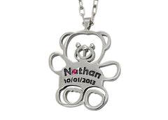Personalized Teddy Bear Necklace: Baby Name And Birthdate Necklace - Fine Jewelry by Anastasia Savenko