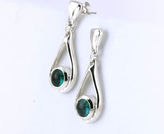 Small Drop Blue Green Tourmaline Earrings: Sterling Silver Dangle Studs - Fine Jewelry by Anastasia Savenko