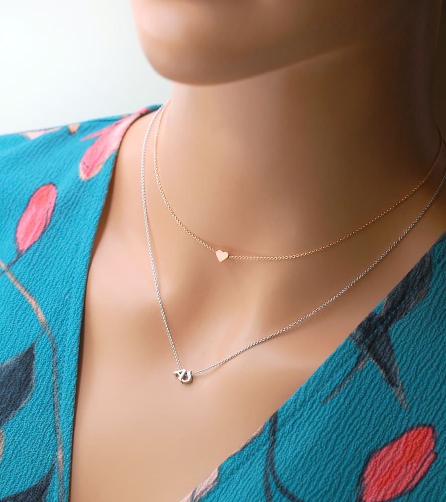Solid 14K Gold Tiny Heart Necklace add Small Initial Charms – Fine Jewelry  by Anastasia Savenko