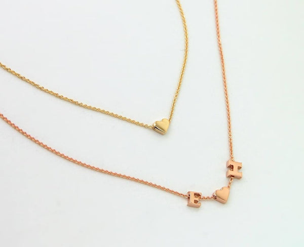 Solid 14K Gold Tiny Heart Necklace Add Small Initial Charms 1 Charm 16in Necklace