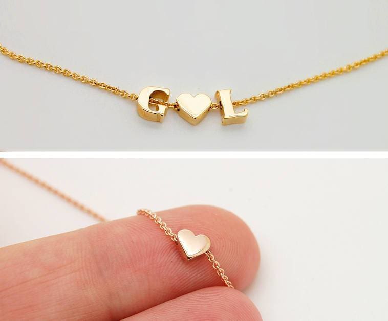 Two Initials Personalized Necklace 14K Gold 2 Initials Necklace