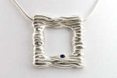 Square Silver Pendant Necklace: Water Necklace With Blue Sapphire - Fine Jewelry by Anastasia Savenko