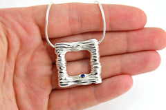 Square Silver Pendant Necklace: Water Necklace With Blue Sapphire - Fine Jewelry by Anastasia Savenko