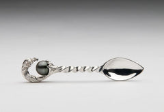Sterling silver baby spoon: tahitian pearl in a silver wave - Fine Jewelry by Anastasia Savenko