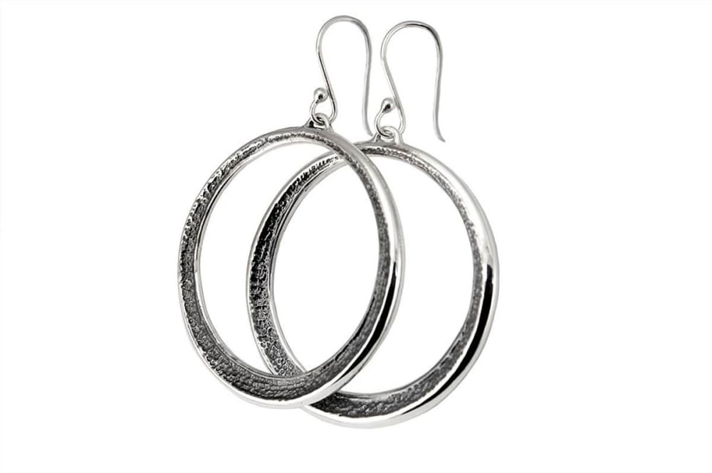 Sterling Silver Dangle Hoop Earrings: 1.5 Inch Hammered Hoops Oxidized - Fine Jewelry by Anastasia Savenko