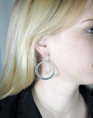 Sterling Silver Dangle Hoop Earrings: 1.5 Inch Hammered Hoops Oxidized - Fine Jewelry by Anastasia Savenko