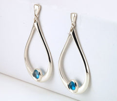 Sterling Silver Hoops, Big Silver Hoop Earrings, Simple Blue Gemstone Earrings - Fine Jewelry by Anastasia Savenko