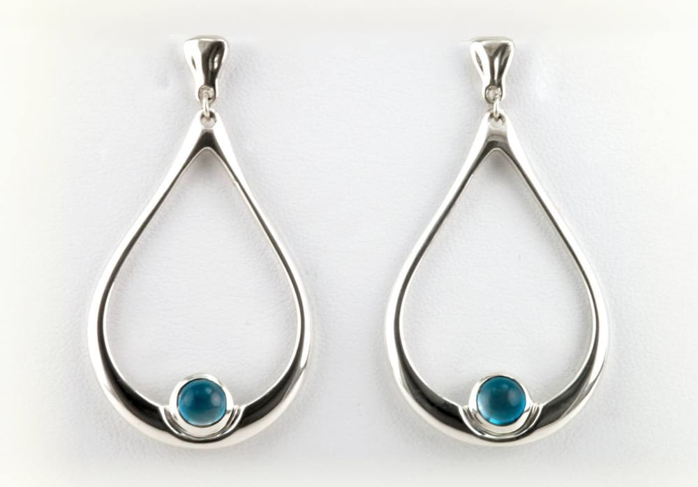 Sterling Silver Hoops, Big Silver Hoop Earrings, Simple Blue Gemstone Earrings - Fine Jewelry by Anastasia Savenko