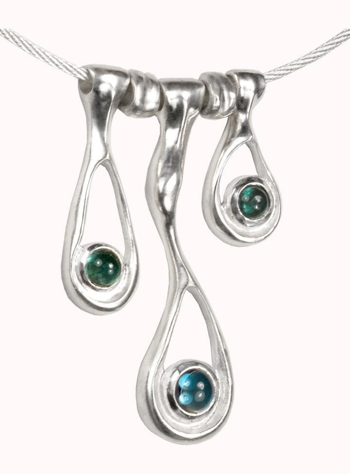 Sterling silver Melting Necklace with Blue Topaz and Tourmaline - Fine Jewelry by Anastasia Savenko