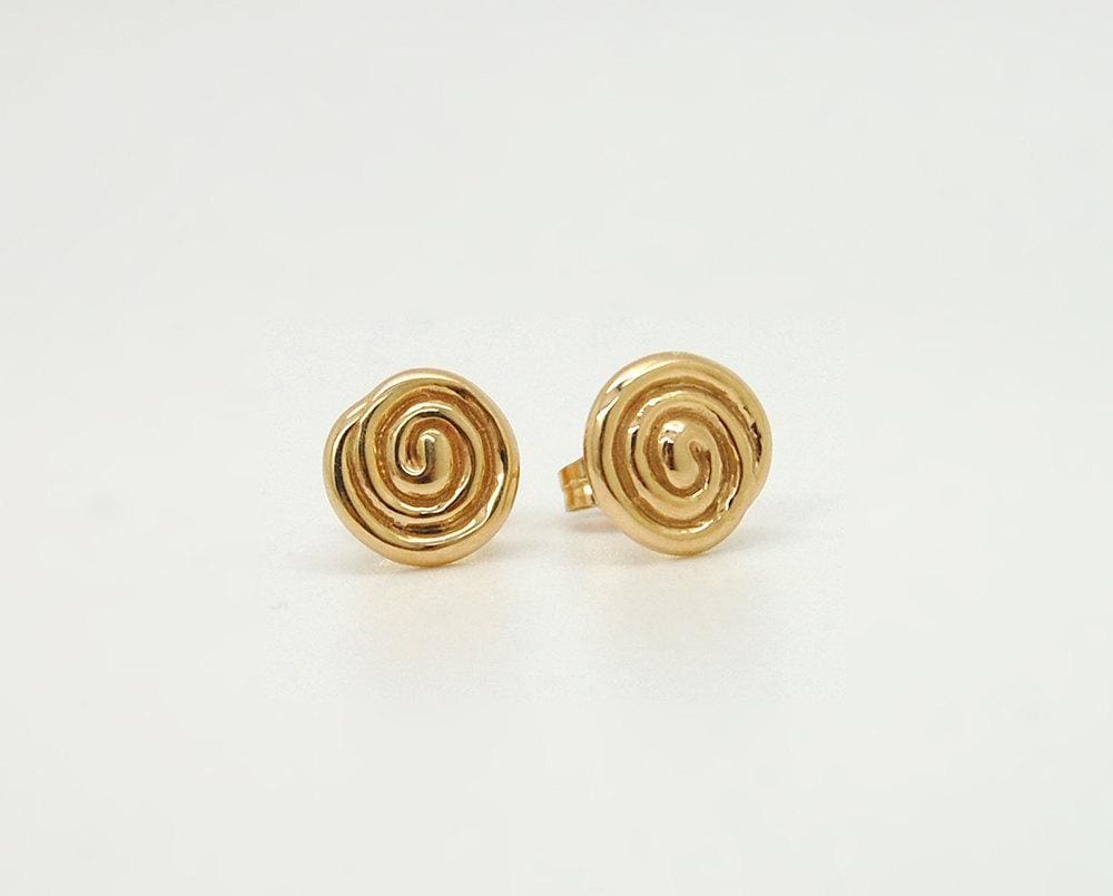 Swirl Earrings, 14K Gold Stud Earrings, Solid Gold Stud Earrings, Disc Stud Earings, 14K Gold Studs - Fine Jewelry by Anastasia Savenko