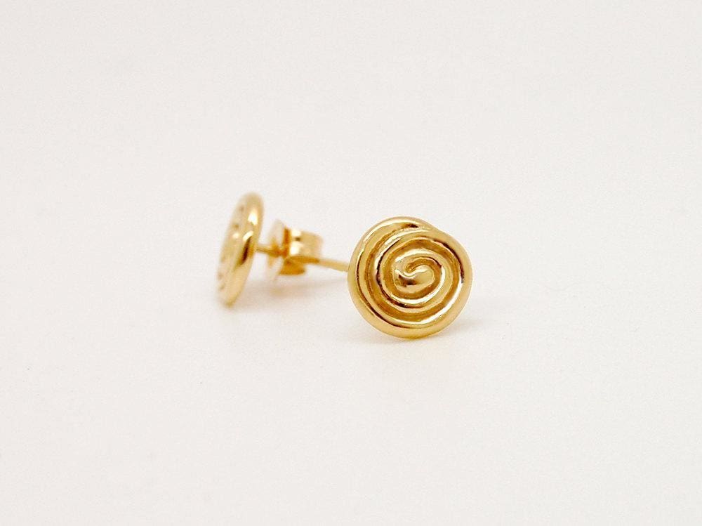 Swirl Earrings, 14K Gold Stud Earrings, Solid Gold Stud Earrings, Disc Stud Earings, 14K Gold Studs - Fine Jewelry by Anastasia Savenko