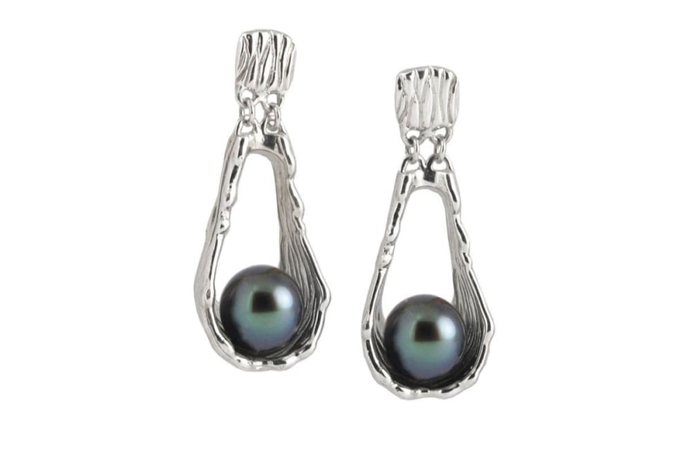 Tahitian Pearl Earrings: Sterling Silver Dangle Earrings with posts - Fine Jewelry by Anastasia Savenko