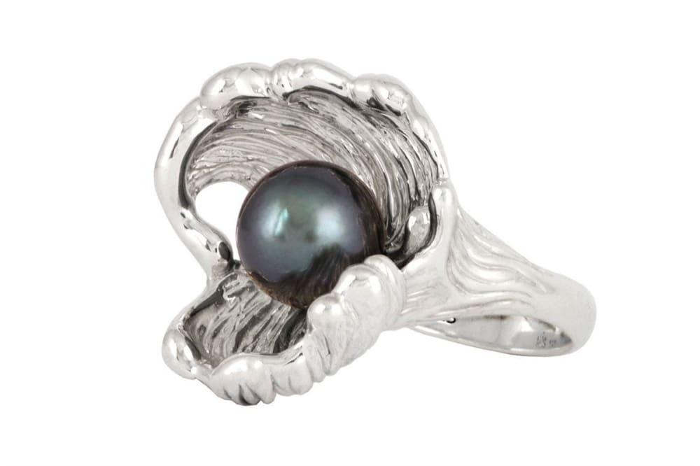 Tahitian Pearl ring: sterling silver wave ring with unique design - Fine Jewelry by Anastasia Savenko