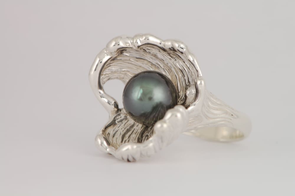 Tahitian Pearl ring: sterling silver wave ring with unique design - Fine Jewelry by Anastasia Savenko