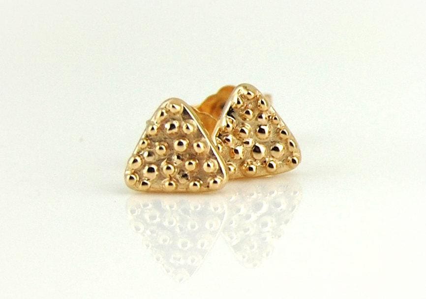 Triangle Earrings, 14K Gold Stud Earrings, Triangle Stud Earrings, Geometric Jewelry, Gold Pyramid Studs, Fun Earrings - Fine Jewelry by Anastasia Savenko